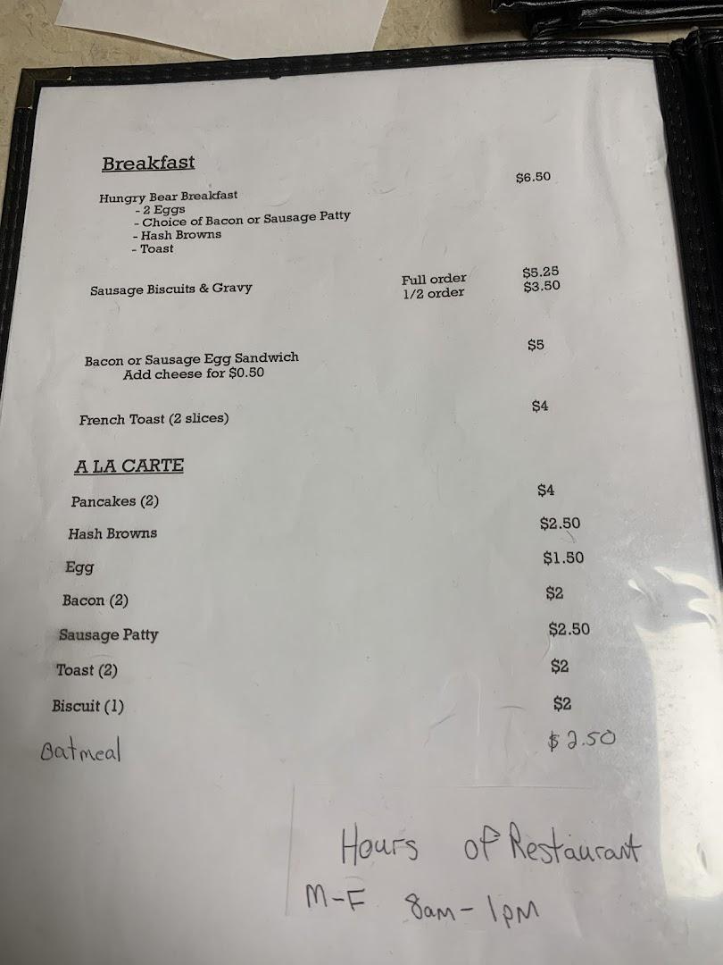 Parker City Saloon Menu